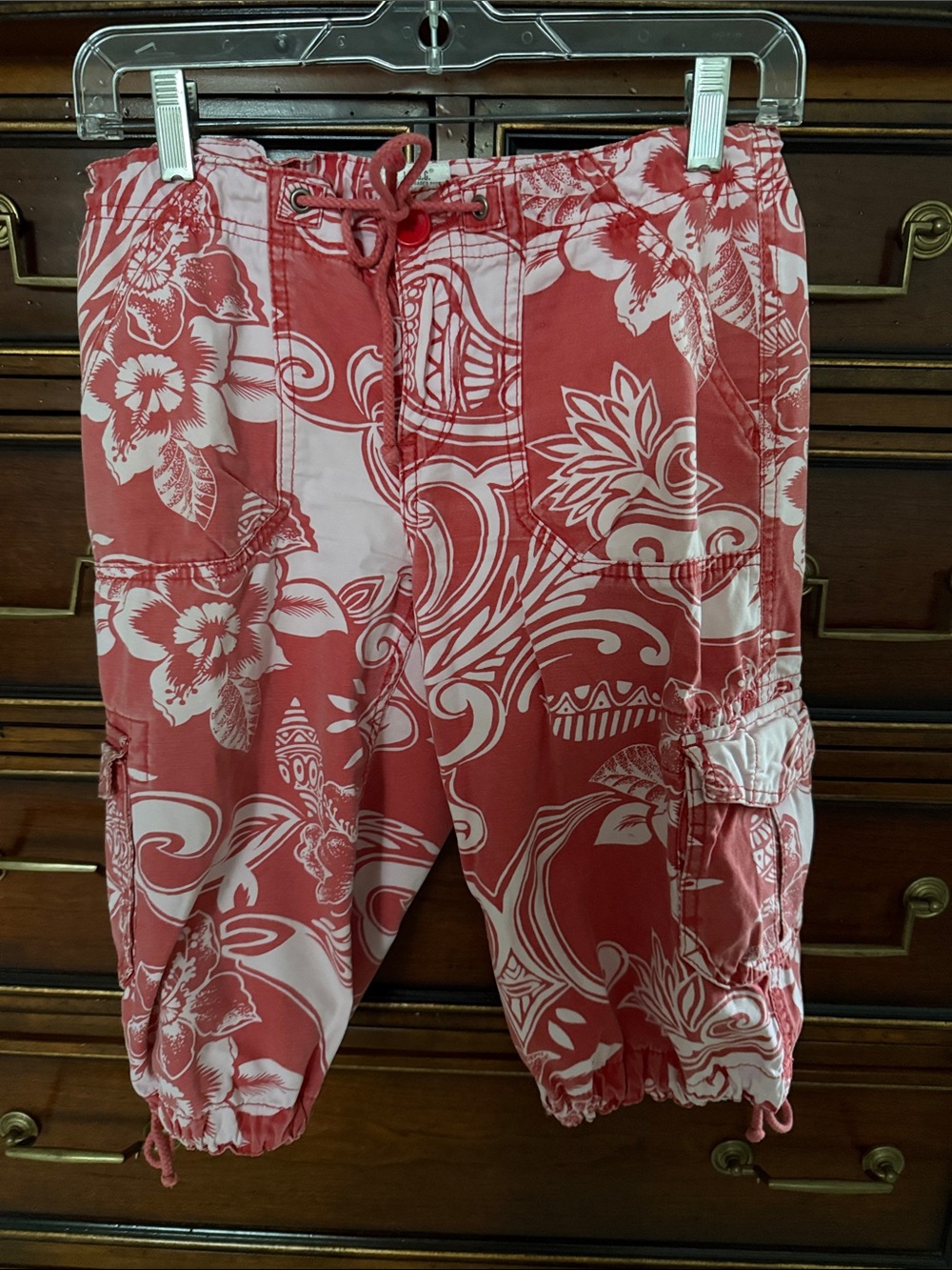 Womens Red Floral Swim Trunks